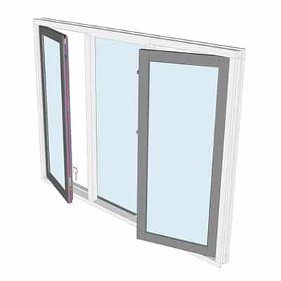 Draairamen links en rechts met vast glasvlak in het midden